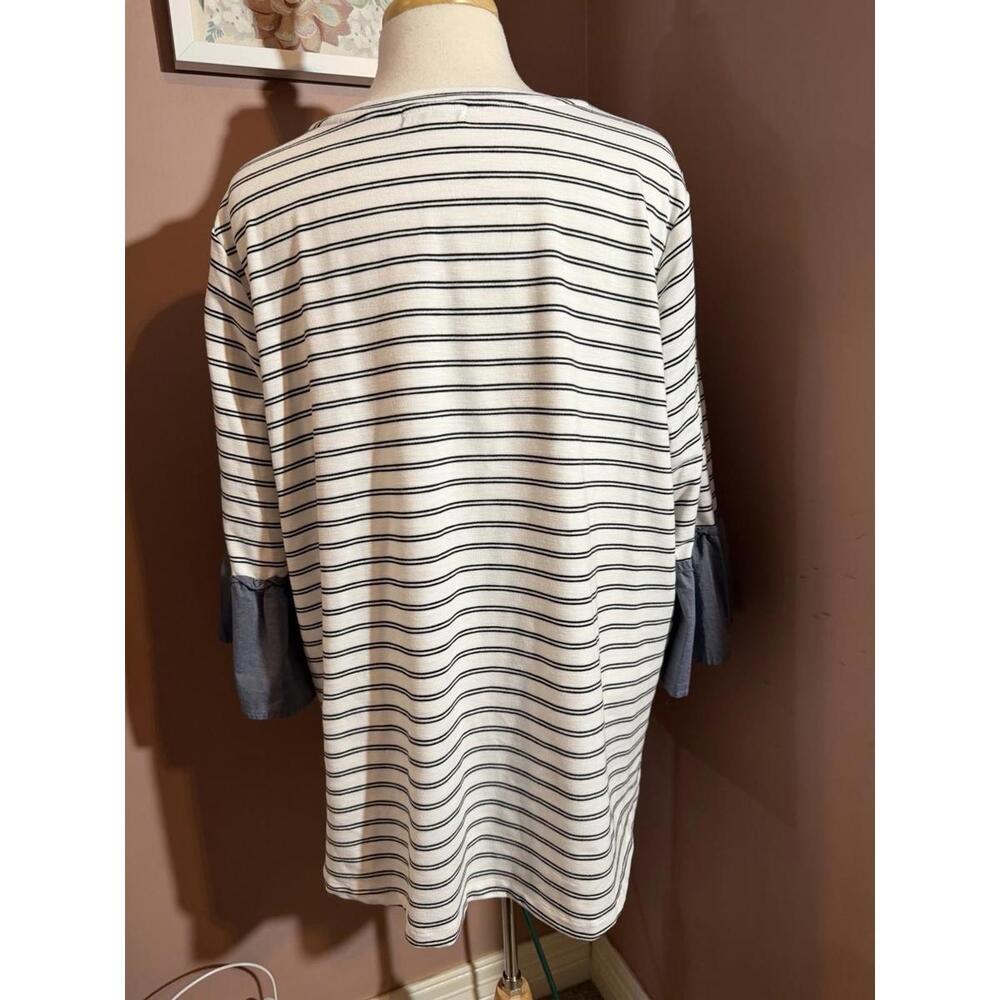 Lane Bryant Tunic Pullover Womens 18/20 Black & White Striped Ruffle 3/4 Sleeve - Picture 3 of 8